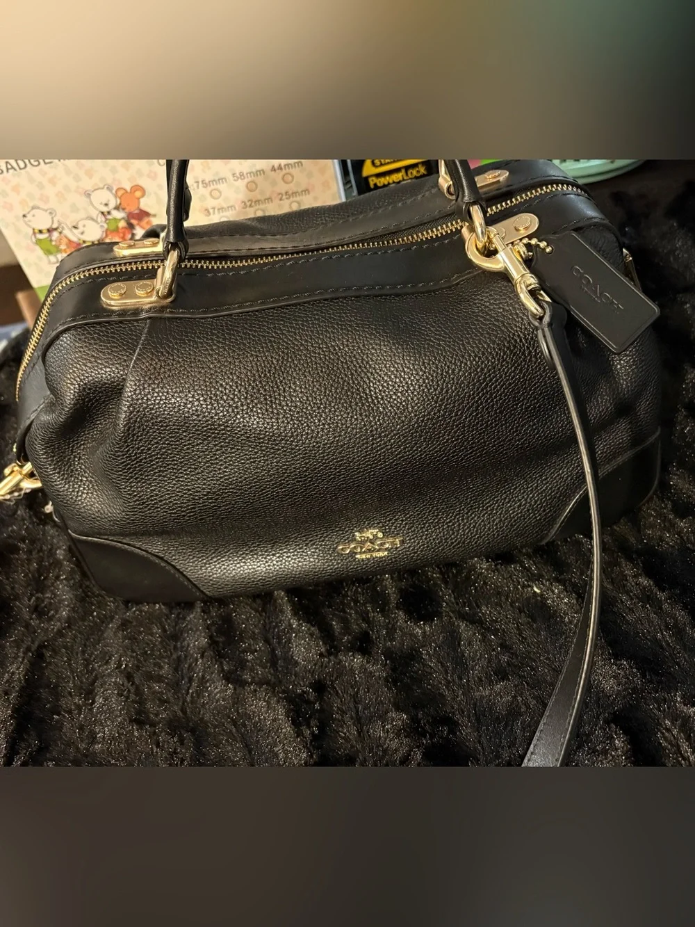 Black Coach Pebbled Leather Satchel with Gold-Tone Hardware